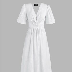 V-NECK STRIPED TWIST MIDI DRESS shop cider